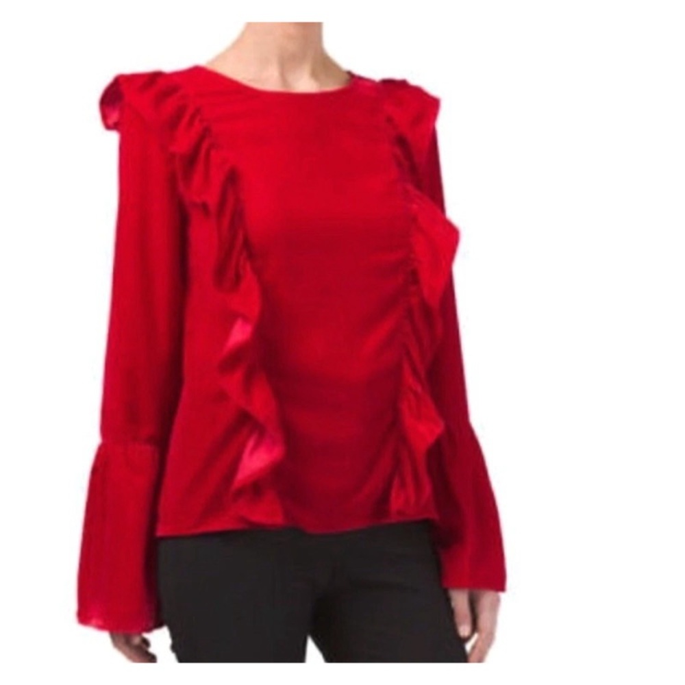 Amaryllis Blouse red velvet ruffle Vibrant  Ruffle Blouse blouse Size S